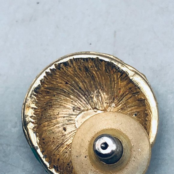 vintage costume earrings green gold swirl circle pierced READ - Picture 4 of 10